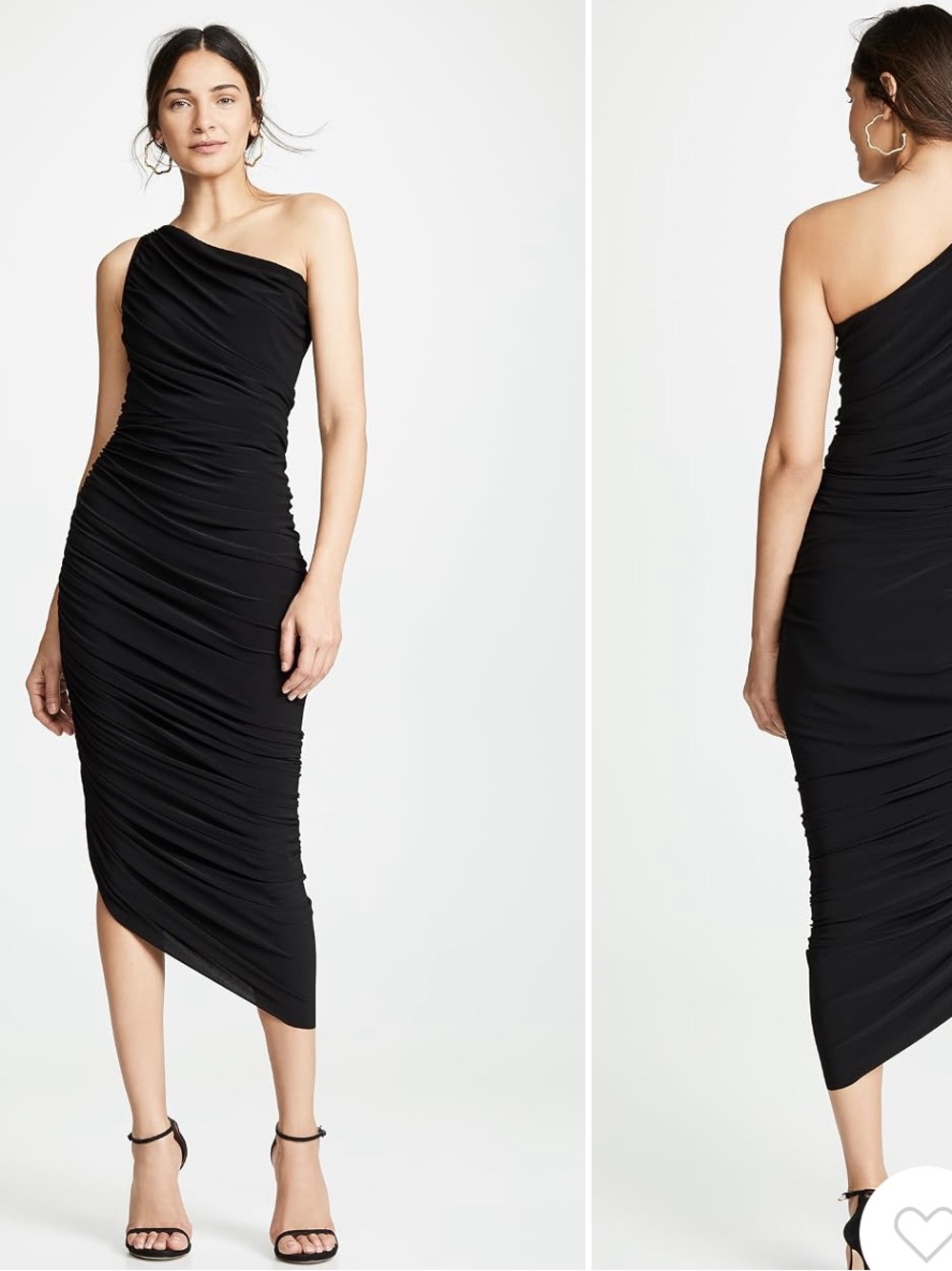 Norma Kamali black Diana one-shoulder ruched stretch-jersey gown in size small
